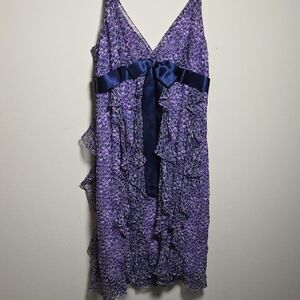 BCBGMaxAzria Purple and Green Silk Ruffled Dress.